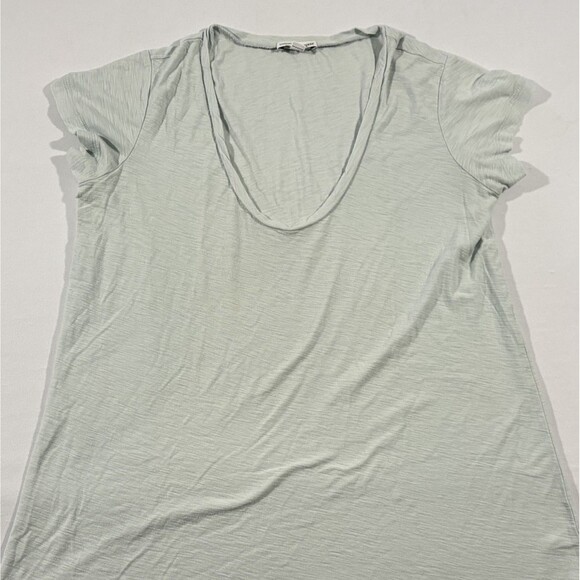 JAMES PERSE Womens High Gauge Deep V Tee Light Blue Cotton T-shirt Basic Sz 3 L - Picture 2 of 9